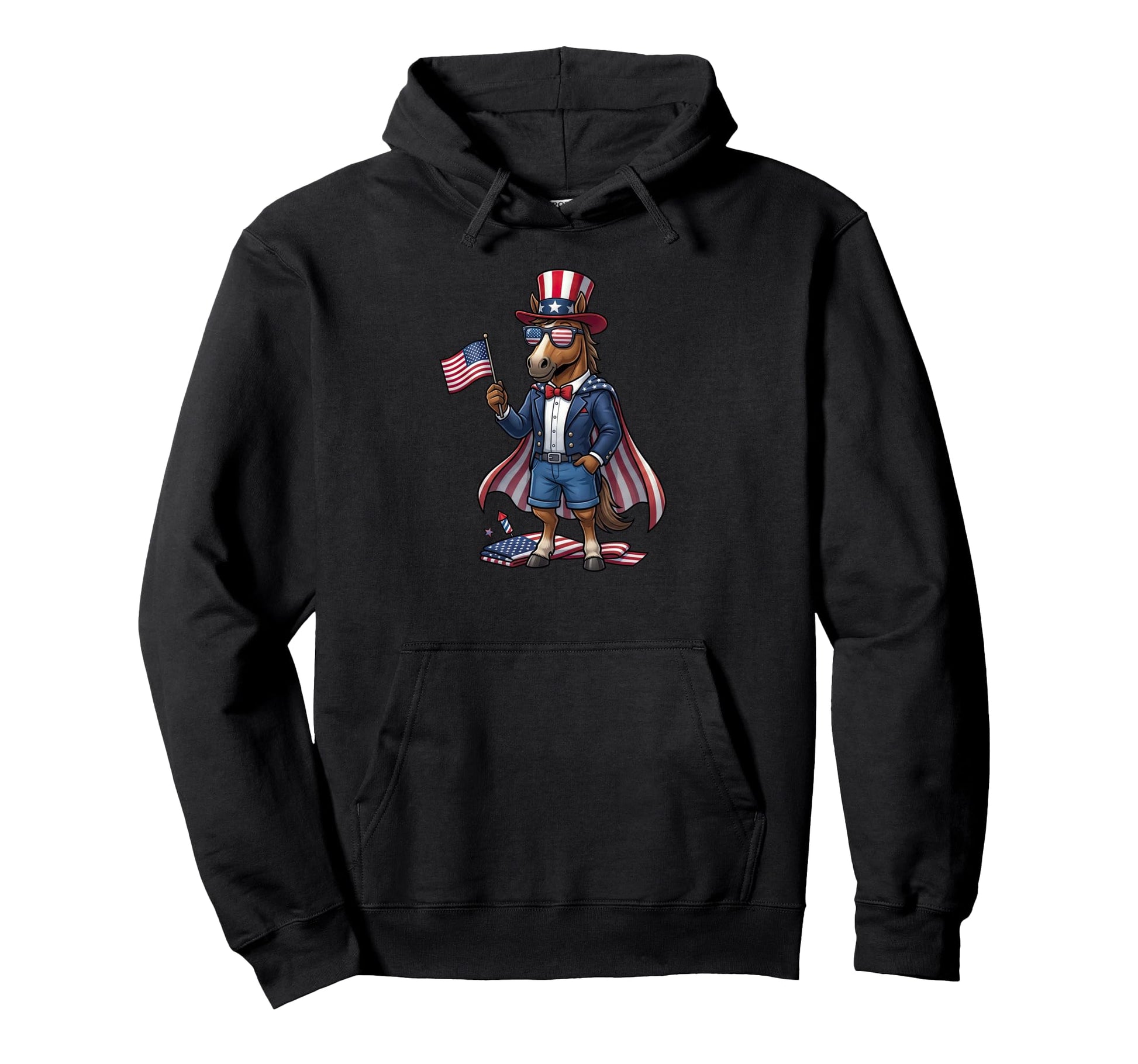 Funny Horse American Usa Flag Memorial Hoodie - Unique Graphic for Adults - T-Shirt, Sweatshirt, Hoodie