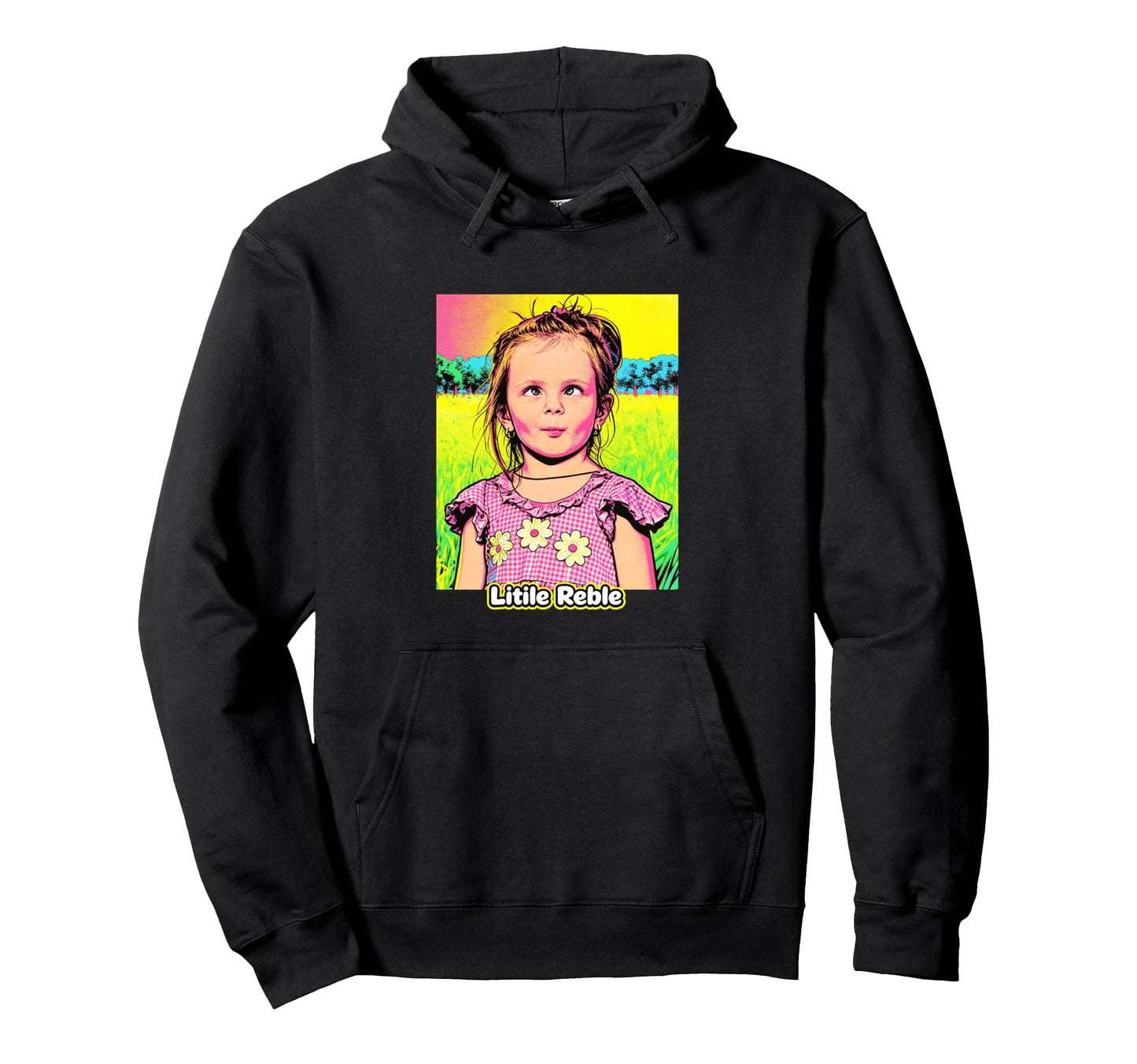 Pop Art Comic Portrait Little Rebel Hoodie - Unique Graphic for Adults - T-Shirt, Sweatshirt, Hoodie