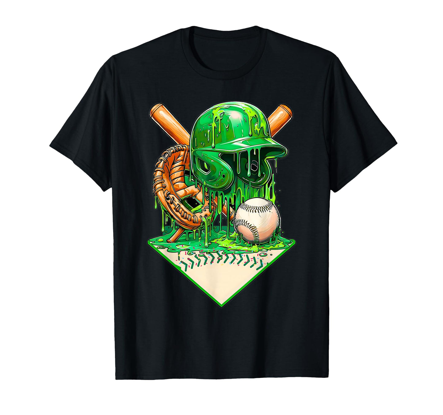 Baseball Life Ice Cream Drip Green T-Shirt - Custom Art Print for Adults - T-Shirt, Sweatshirt, Hoodie