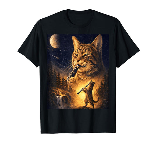 Cat Playing Clarinet Music Funny T-Shirt - Casual Everyday Wear Men Women - T-Shirt, Sweatshirt, Hoodie