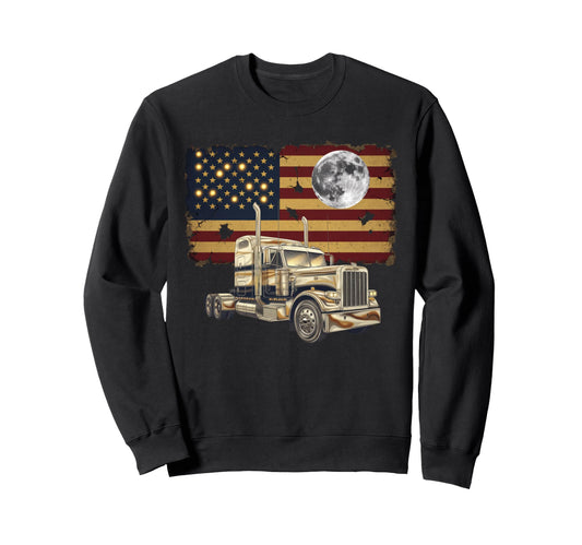 American Flag Trucker Dad Big Rig Sweatshirt - Custom Art Print Unisex - T-Shirt, Sweatshirt, Hoodie