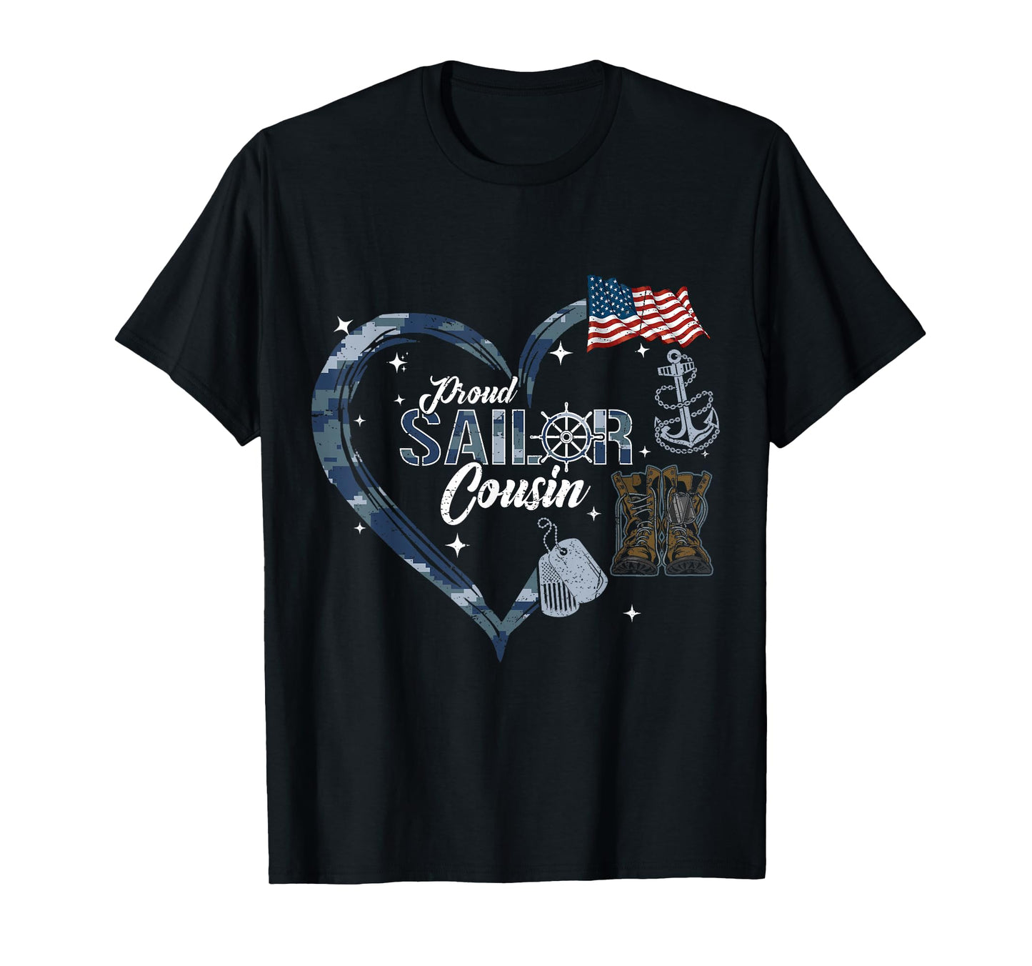 Proud Sailor Cousin Anchor Heart Camo T-Shirt - Unique Graphic for Adults - T-Shirt, Sweatshirt, Hoodie