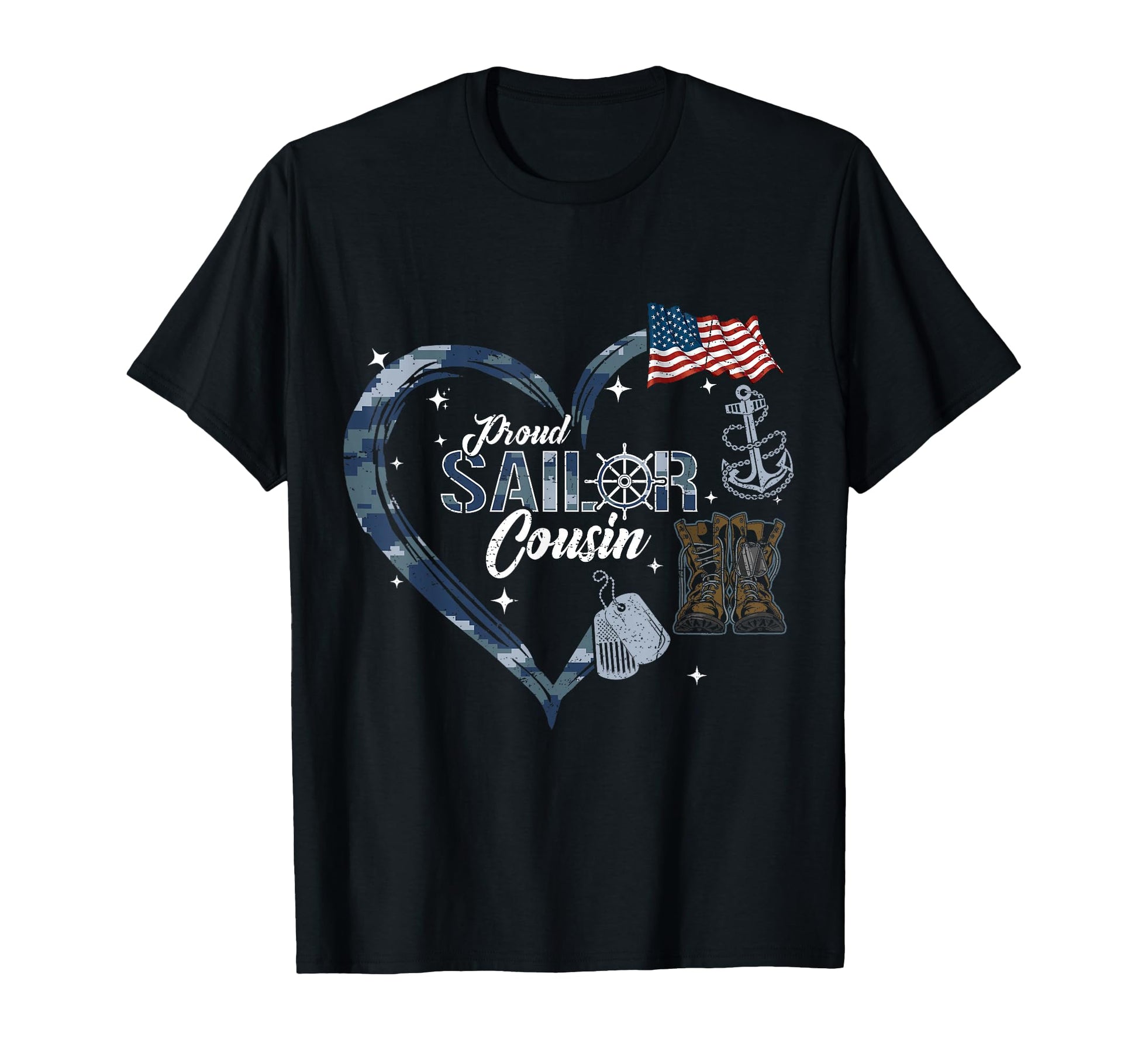 Proud Sailor Cousin Anchor Heart Camo T-Shirt - Unique Graphic for Adults - T-Shirt, Sweatshirt, Hoodie