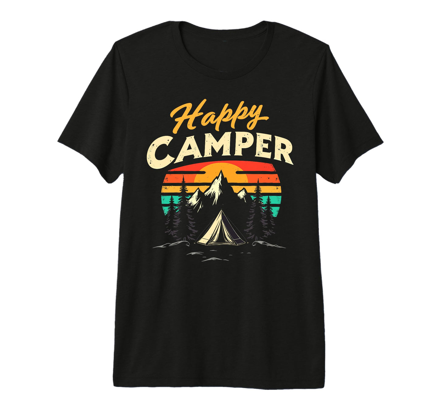 Happy Camper Mountain Hiking Camping T-Shirt - Trendy Graphic Men Women - T-Shirt, Sweatshirt, Hoodie