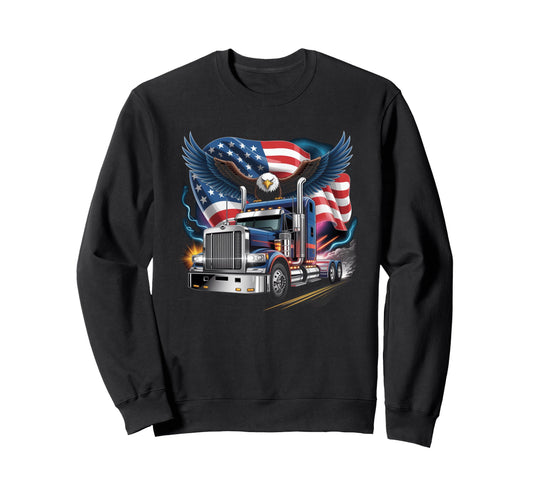 American Flag Trucker Dad Big Rig Sweatshirt - Minimalist Print for Adults - T-Shirt, Sweatshirt, Hoodie
