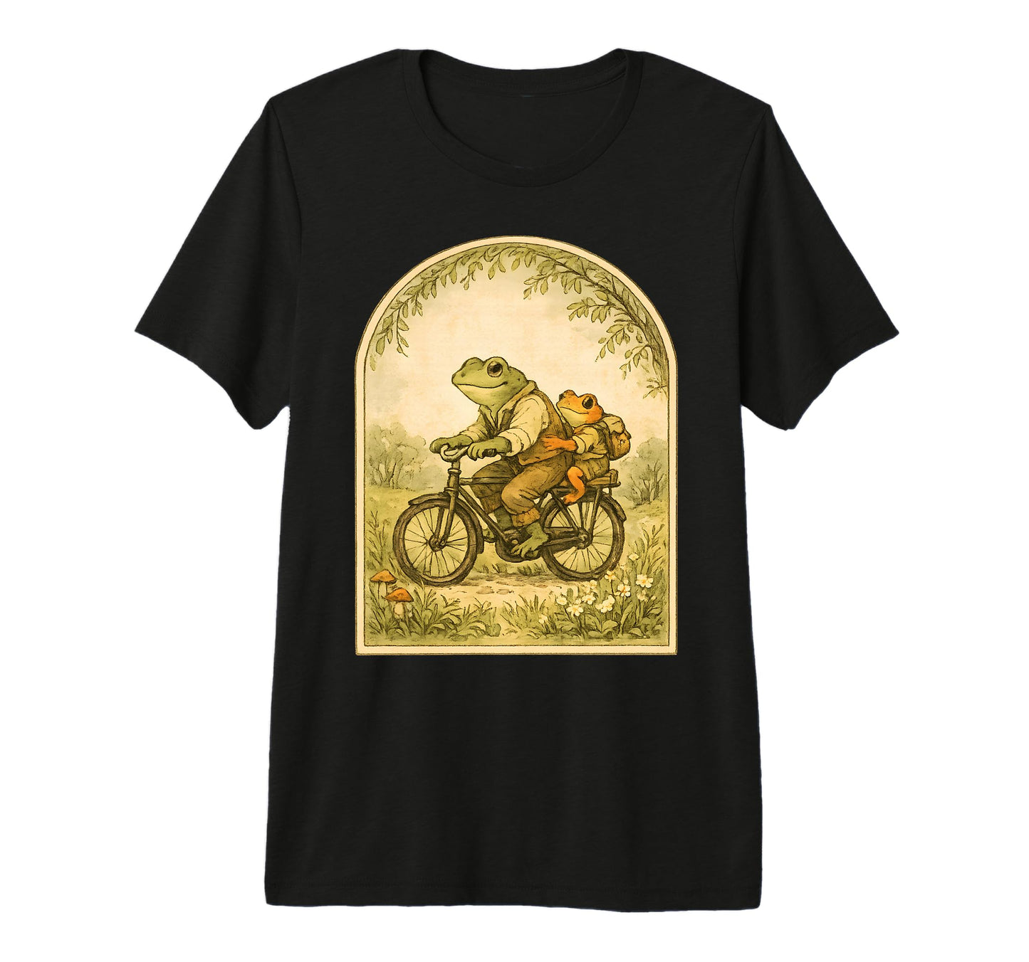 Frog Father Son Pastoral Cycling Scene T-Shirt - Aesthetic Graphic Unisex - T-Shirt, Sweatshirt, Hoodie