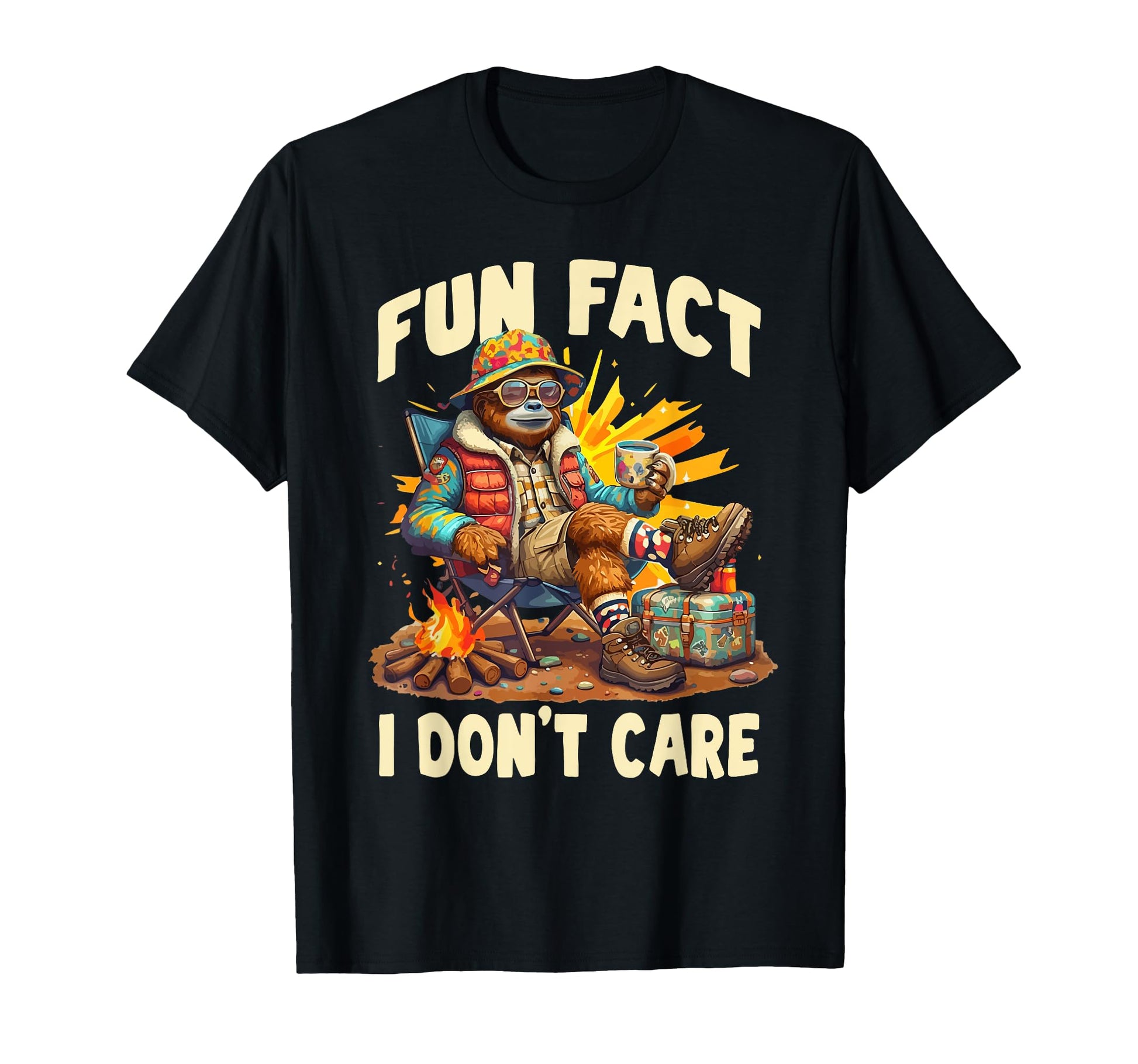 Fun Fact I Dont Care Bigfoot Camping T-Shirt - Aesthetic Graphic Unisex - T-Shirt, Sweatshirt, Hoodie