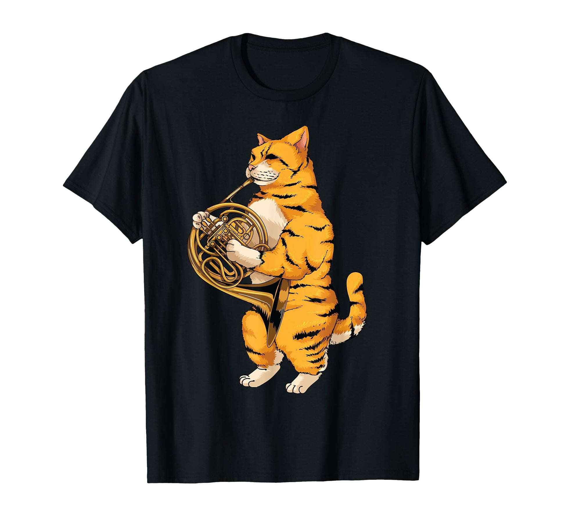 Funny Cat Playing French Horn Animal T-Shirt - Graphic Print Men Women - T-Shirt, Sweatshirt, Hoodie