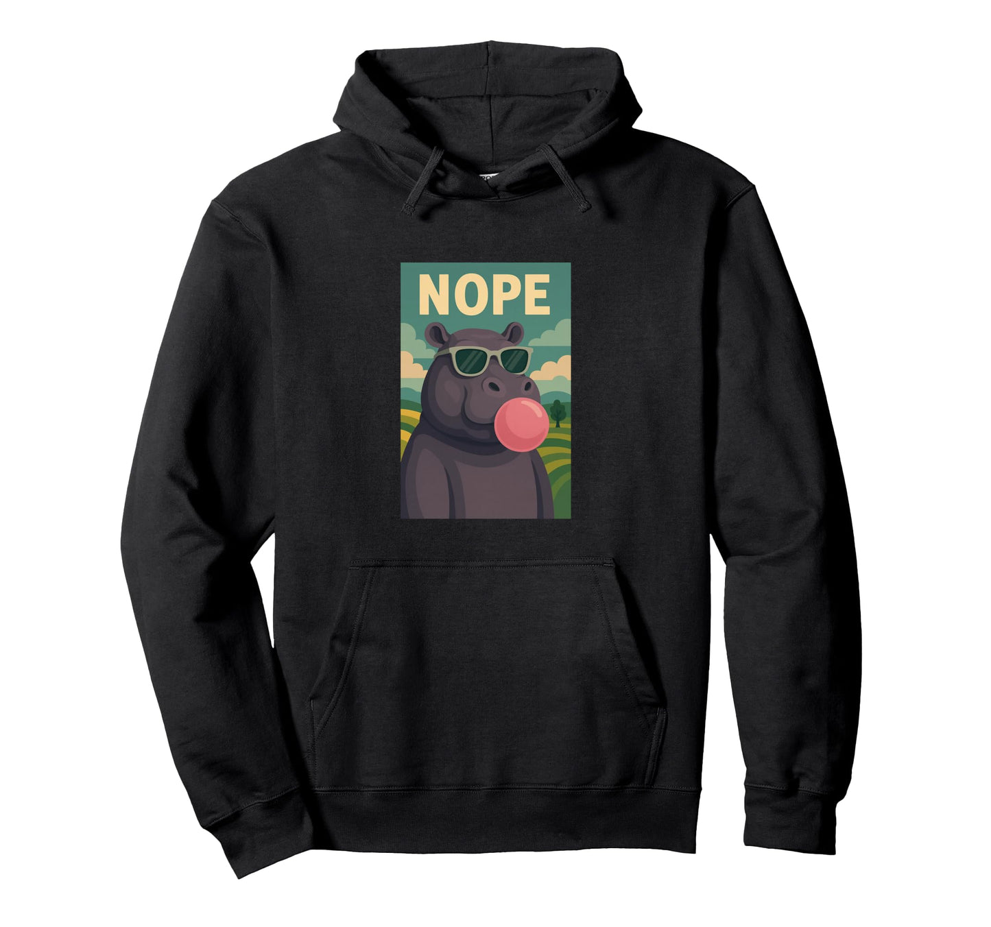 Hippo Nope Chewing Gum Bubble Pop Art Hoodie - Novelty Apparel Men Women - T-Shirt, Sweatshirt, Hoodie