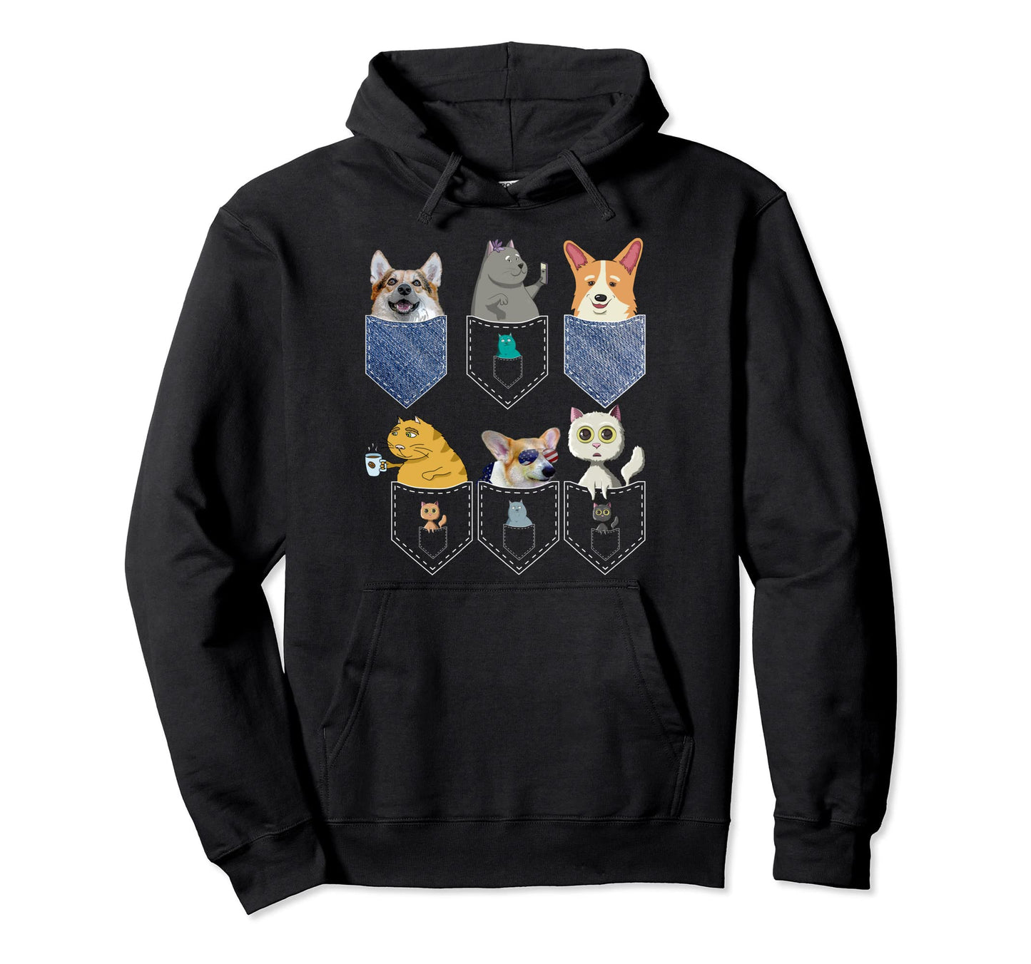 Cats Corgis Pockets Funny Pop Art Cat Hoodie - Minimalist Print Men Women - T-Shirt, Sweatshirt, Hoodie