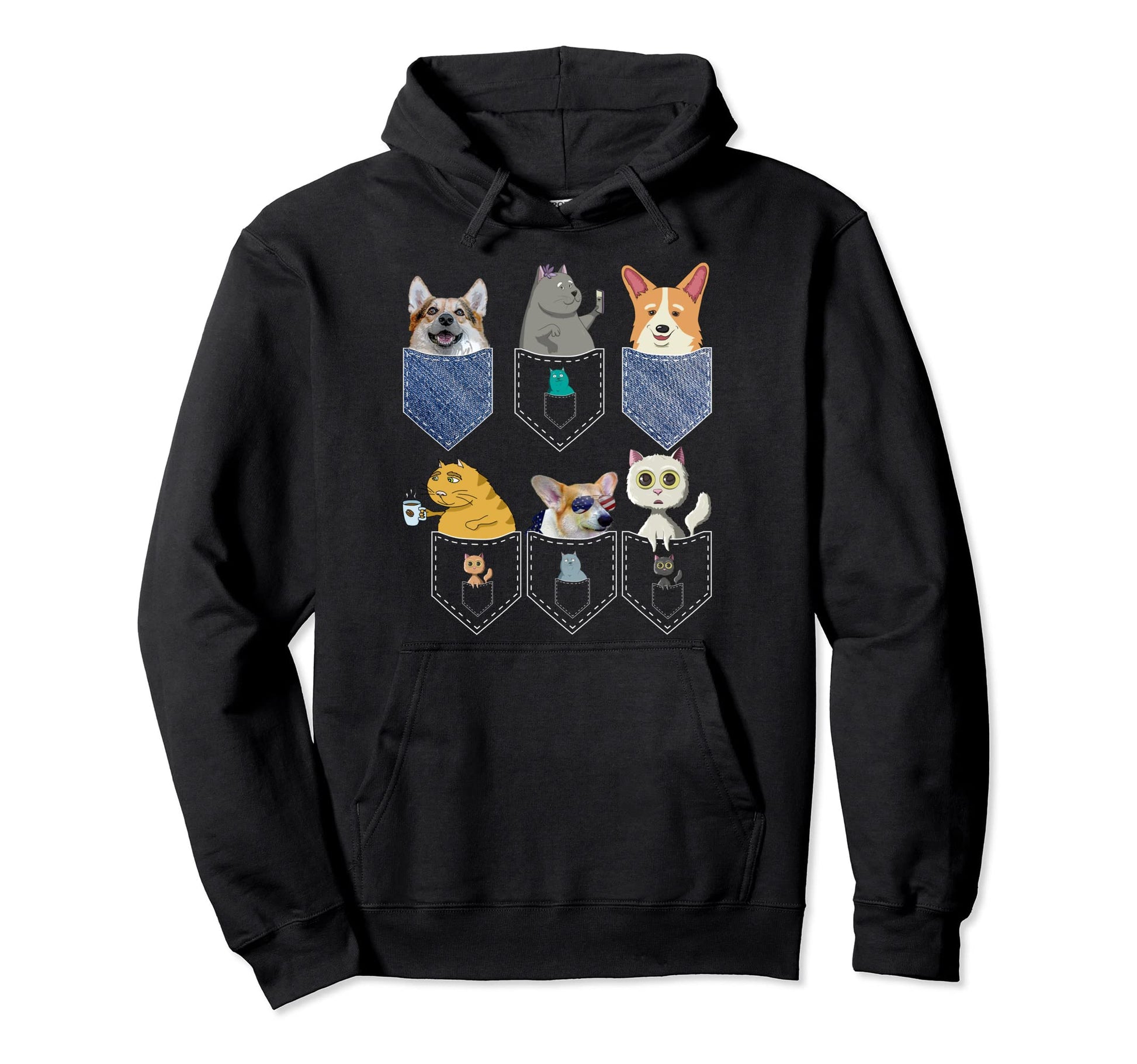 Cats Corgis Pockets Funny Pop Art Cat Hoodie - Minimalist Print Men Women - T-Shirt, Sweatshirt, Hoodie