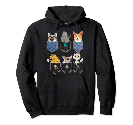 Cats Corgis Pockets Funny Pop Art Cat Hoodie - Minimalist Print Men Women - T-Shirt, Sweatshirt, Hoodie