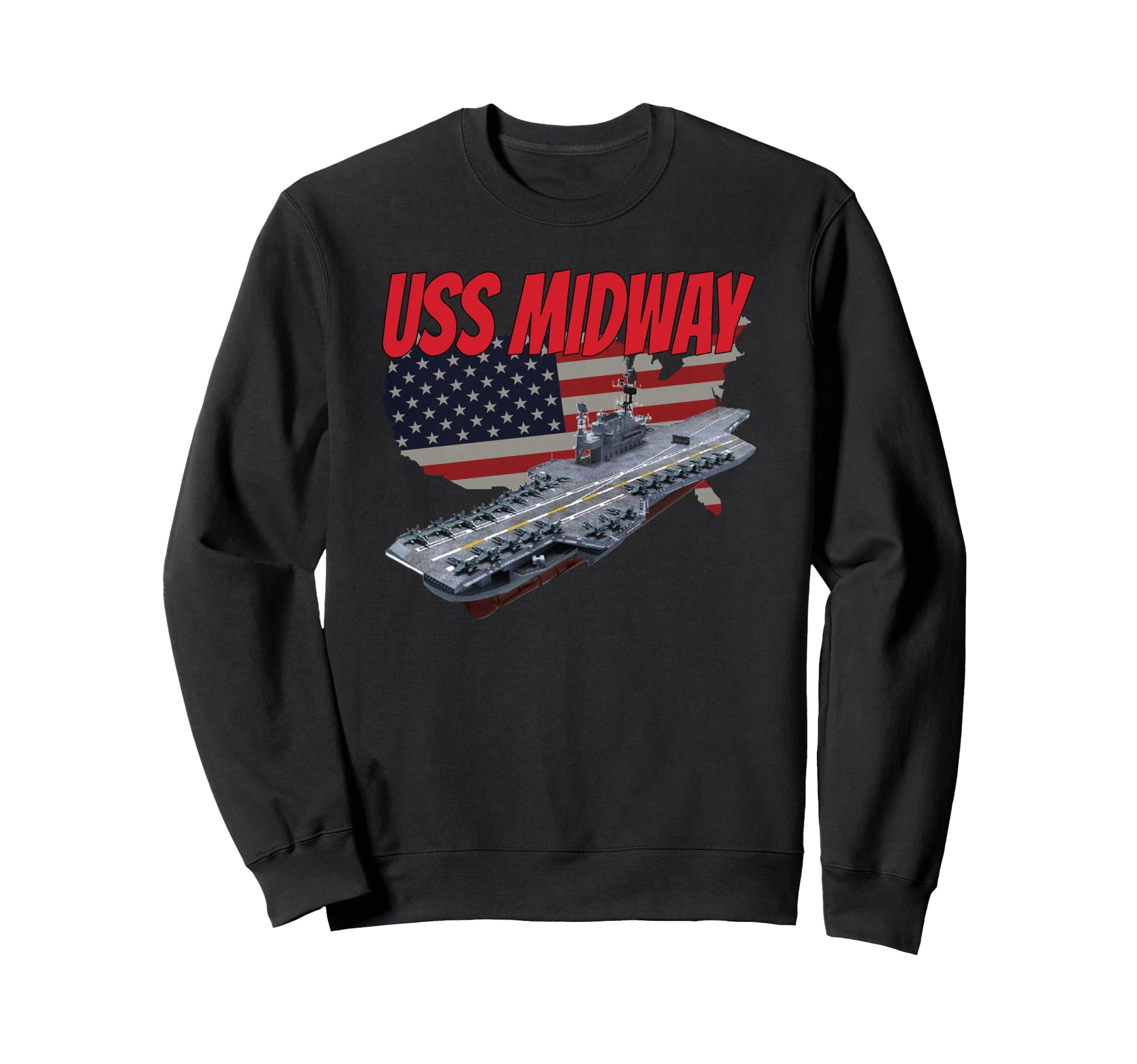 Aircraft Carrier Uss Midway Usa Flag Sweatshirt - Graphic Print for Adults - T-Shirt, Sweatshirt, Hoodie
