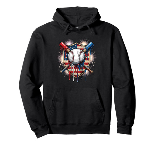 4Th July Baseball Drip Ice Cream Hoodie - Novelty Apparel for Adults - T-Shirt, Sweatshirt, Hoodie