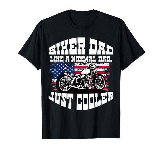Biker Dad American Us Flag Motorcycle T-Shirt - Trendy Graphic for Adults - T-Shirt, Sweatshirt, Hoodie