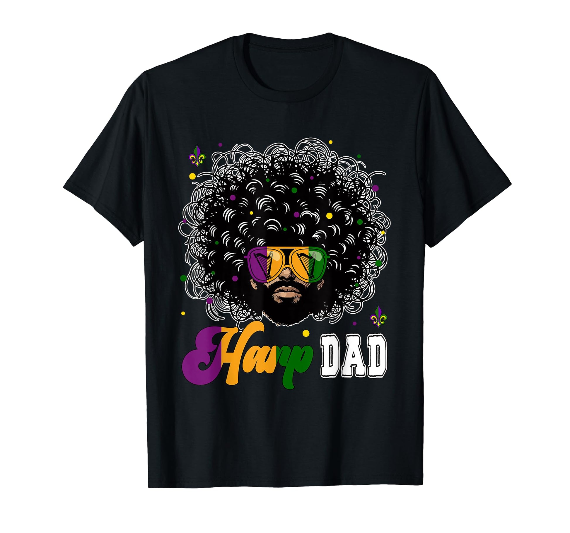 Harp Dad Mardi Gras Afro Sunglasses T-Shirt - Aesthetic Graphic for Adults - T-Shirt, Sweatshirt, Hoodie