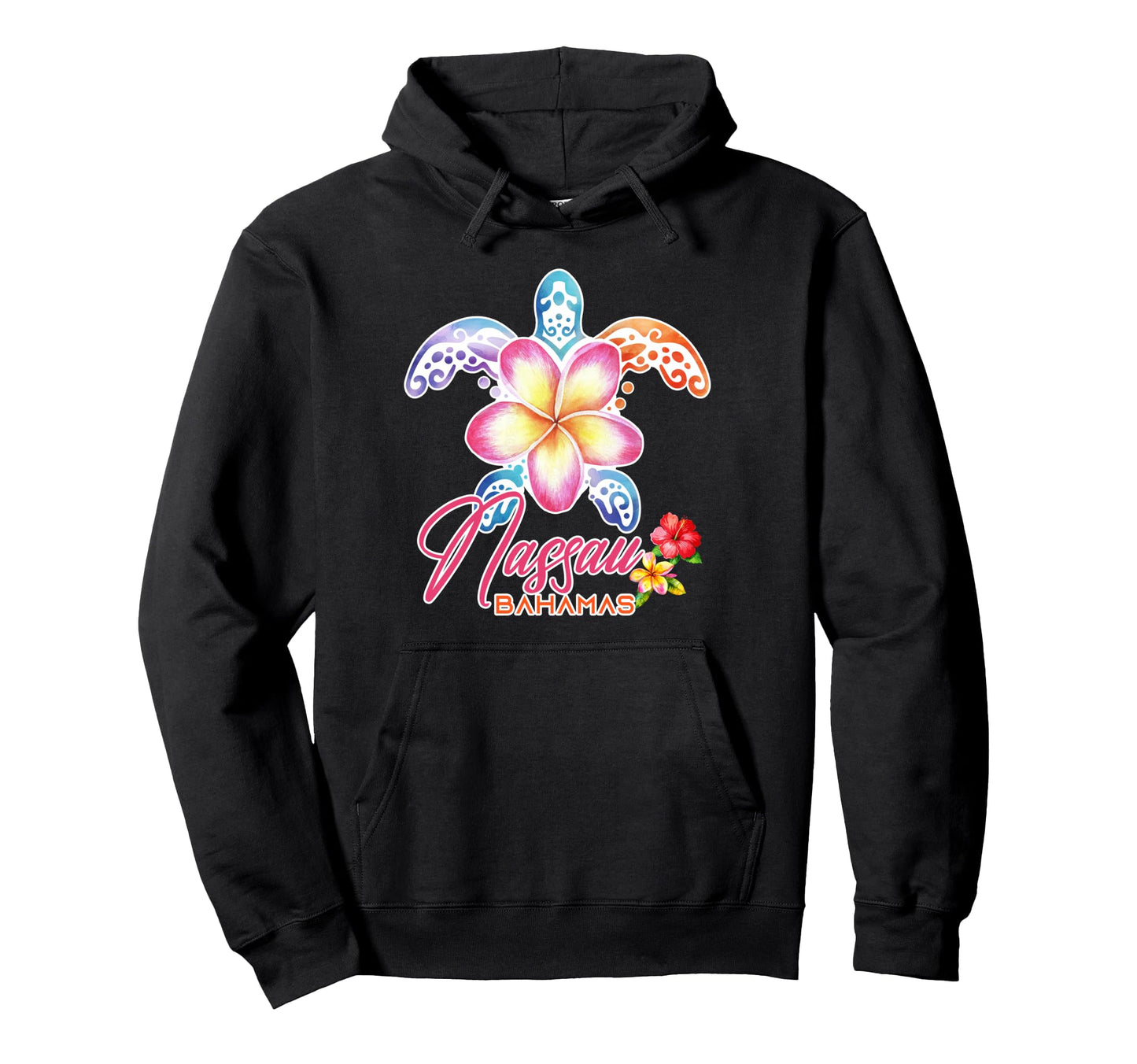 Nassau Sea Turtle Plumeria Bahamas Hoodie - Fun Novelty Design for Adults - T-Shirt, Sweatshirt, Hoodie