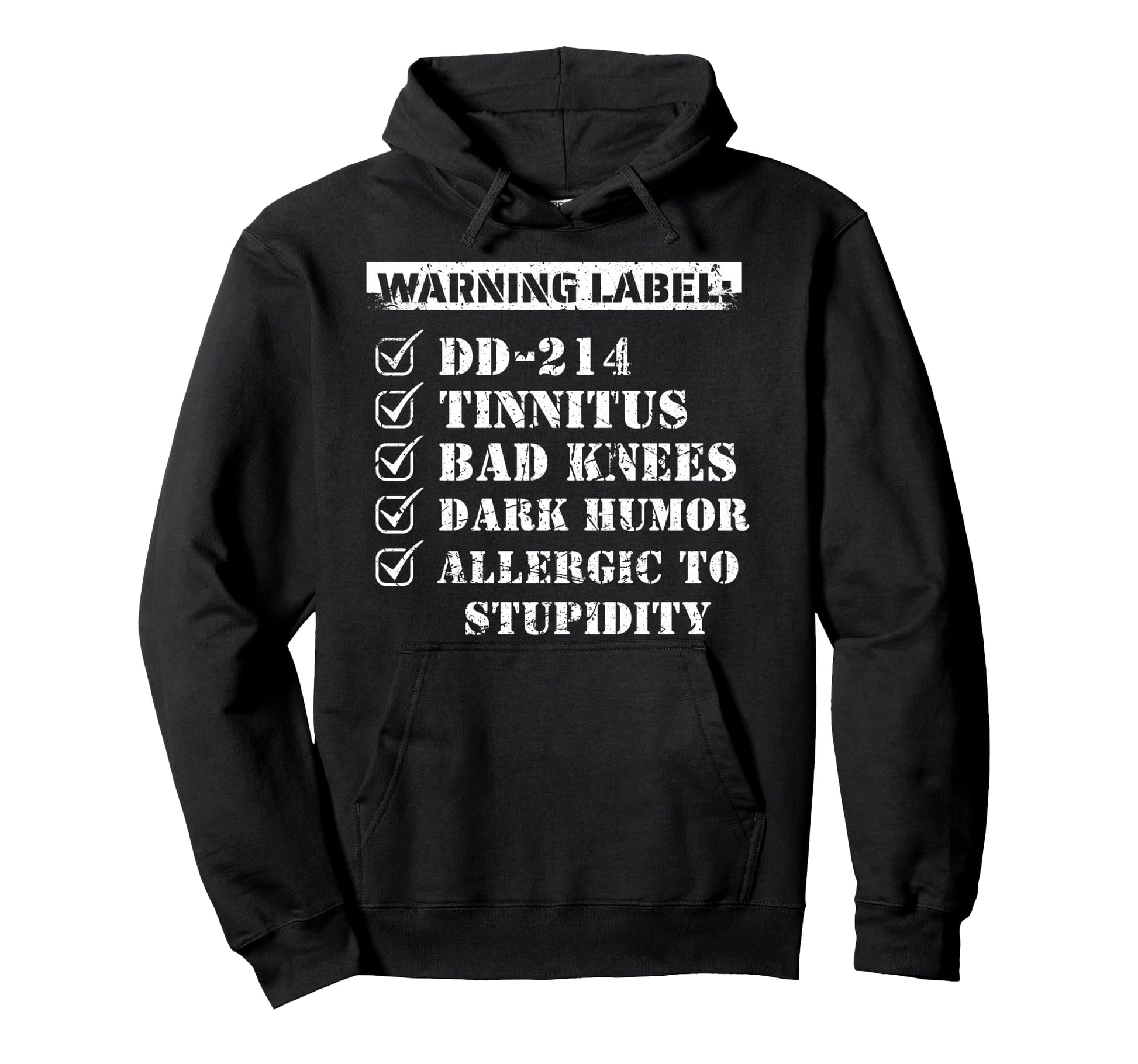 Warning Dd 214 Tinnitus Bad Knees Hoodie - Minimalist Print for Adults - T-Shirt, Sweatshirt, Hoodie