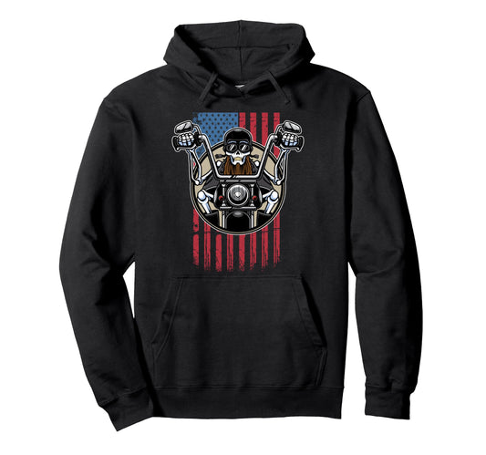 Biker Dad American Us Flag Motorcycle Hoodie - Minimalist Print Men Women - T-Shirt, Sweatshirt, Hoodie