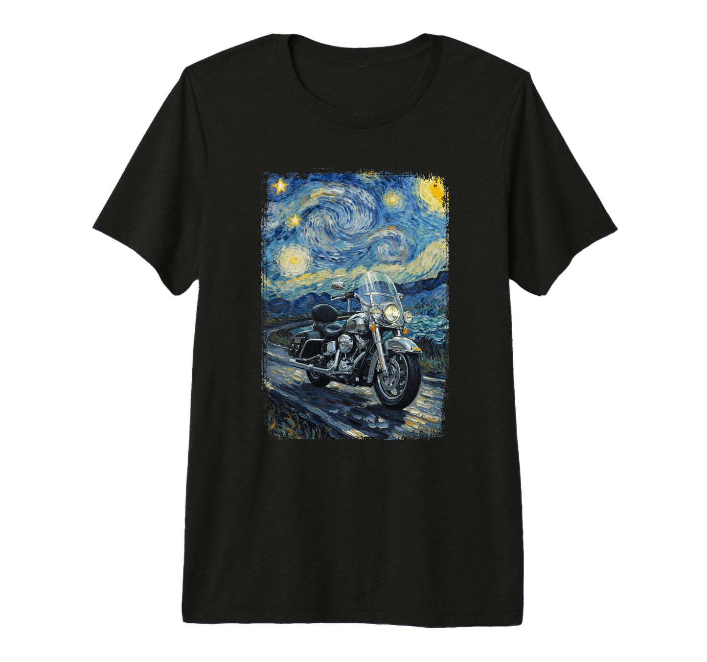 Van Gogh Starry Night Motorcycle Biker T-Shirt - Novelty Apparel Unisex - T-Shirt, Sweatshirt, Hoodie