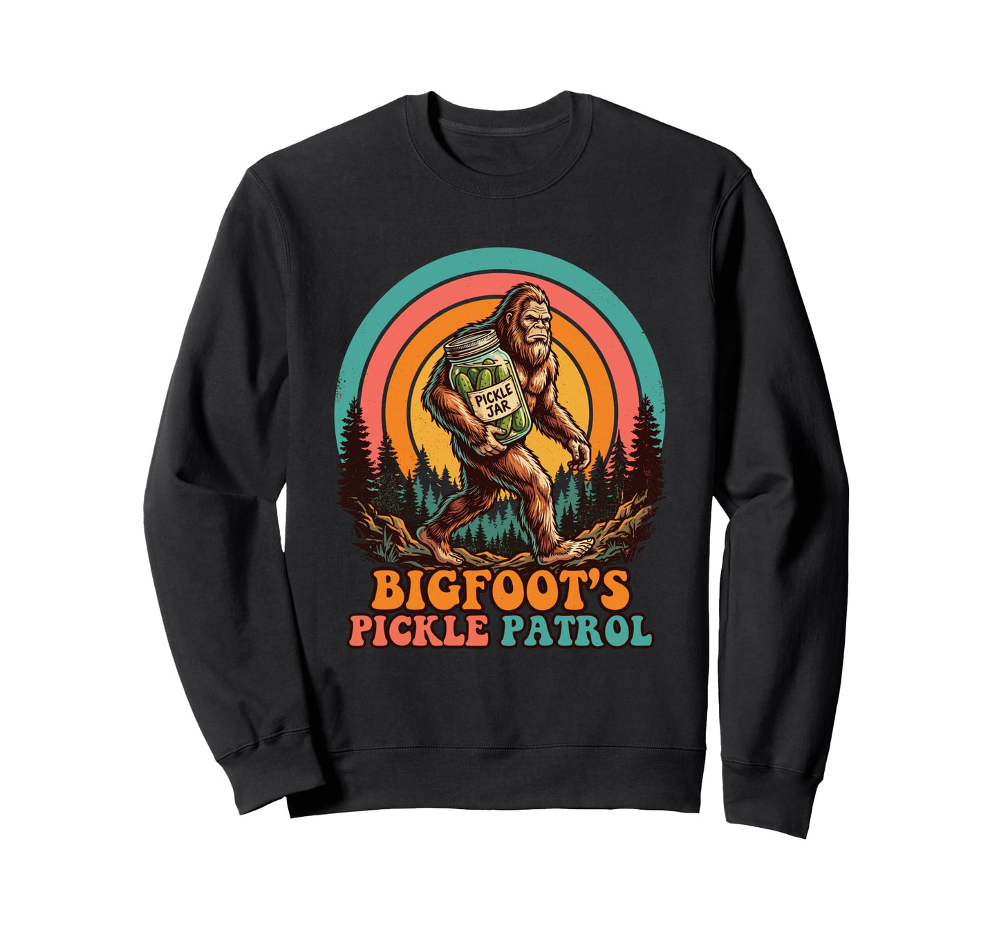 Bigfoot Sasquatch Carrying Pickles Sweatshirt - Fun Novelty Design Unisex - T-Shirt, Sweatshirt, Hoodie