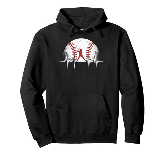 Baseball Ball Heartbeat Player Coach Dad Hoodie - Custom Art Print Unisex - T-Shirt, Sweatshirt, Hoodie