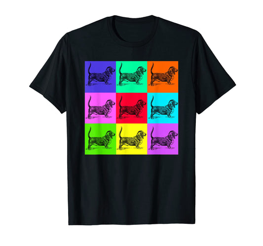Basset Hound Colorful Dog Pop Art T-Shirt - Fun Novelty Design for Adults - T-Shirt, Sweatshirt, Hoodie