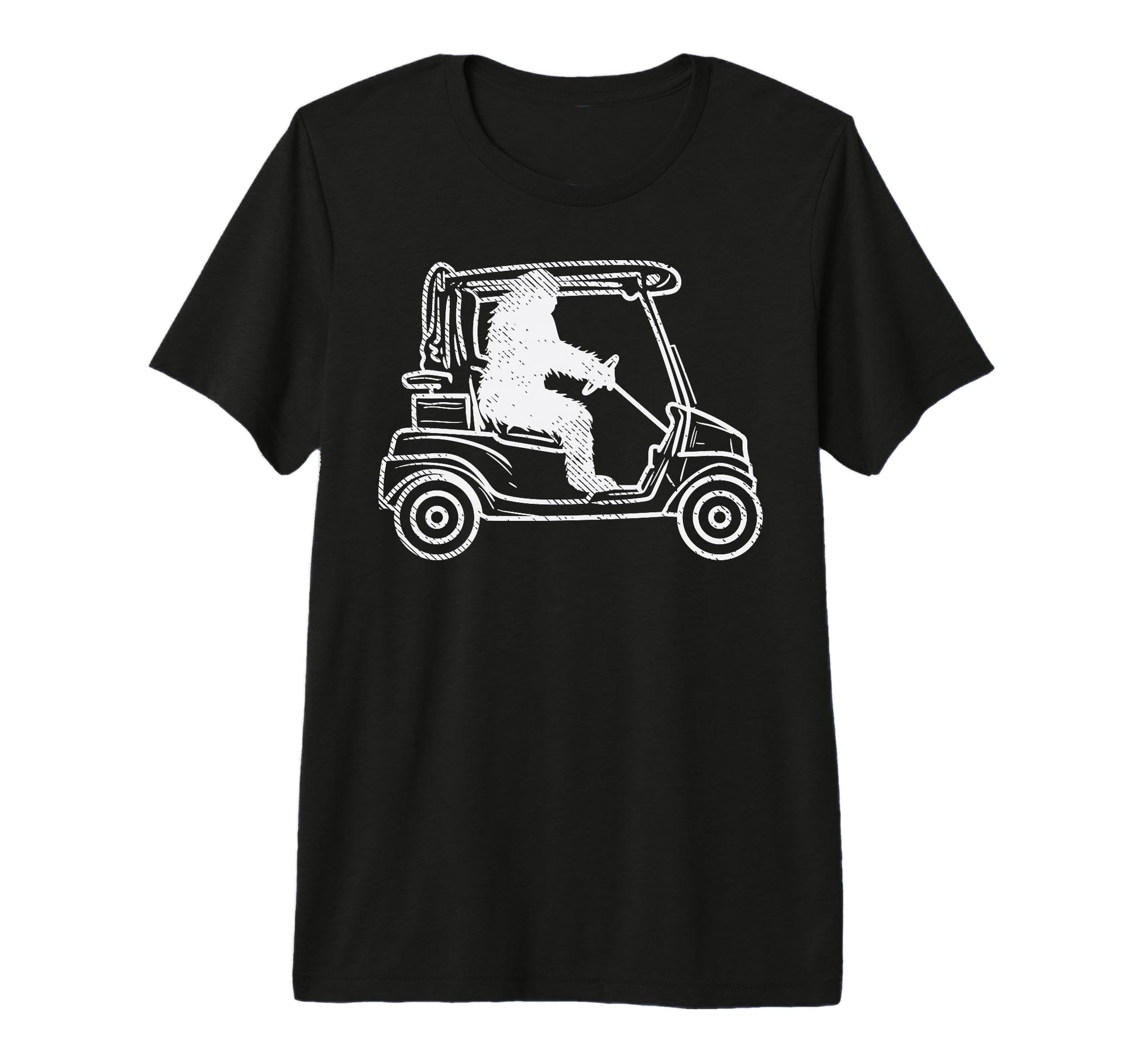 Bigfoot Sasquatch Driving Golf Cart T-Shirt - Minimalist Print Men Women - T-Shirt, Sweatshirt, Hoodie