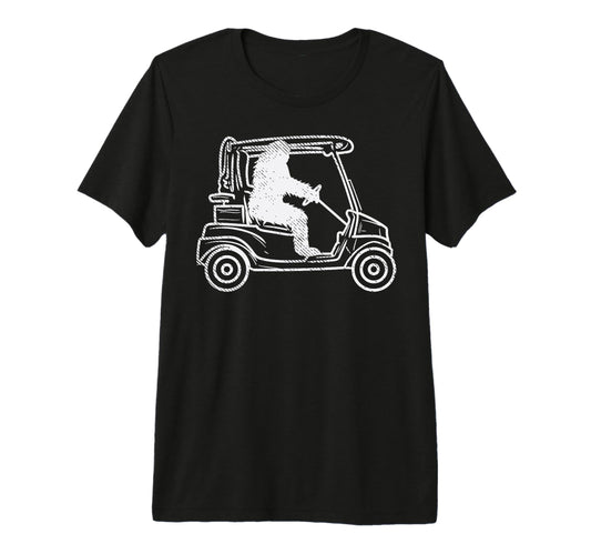 Bigfoot Sasquatch Driving Golf Cart T-Shirt - Minimalist Print Men Women - T-Shirt, Sweatshirt, Hoodie