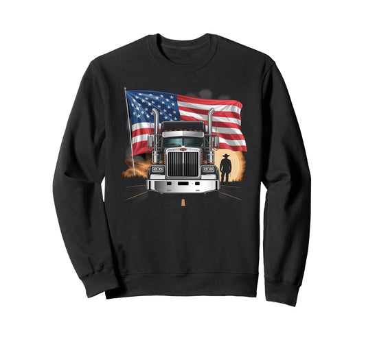 American Flag Trucker Dad Big Rig Sweatshirt - Fun Novelty Design Unisex - T-Shirt, Sweatshirt, Hoodie