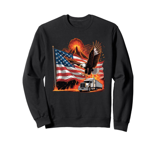 American Flag Trucker Dad Big Rig Sweatshirt - Streetwear Style for Adults - T-Shirt, Sweatshirt, Hoodie