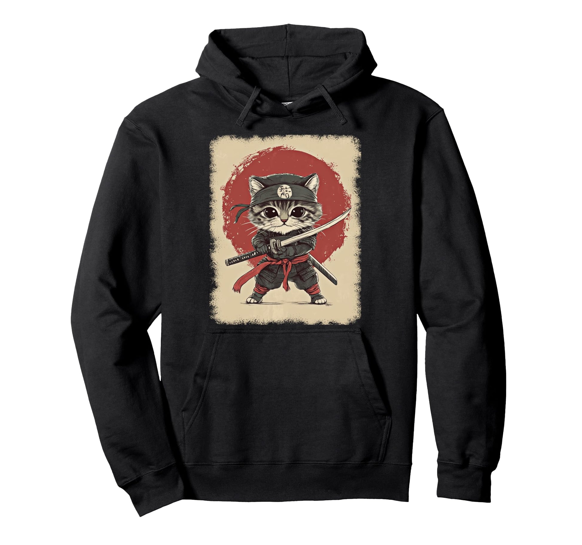 Japanese Samurai Kitten Kawaii Ninja Hoodie - Custom Art Print Men Women - T-Shirt, Sweatshirt, Hoodie