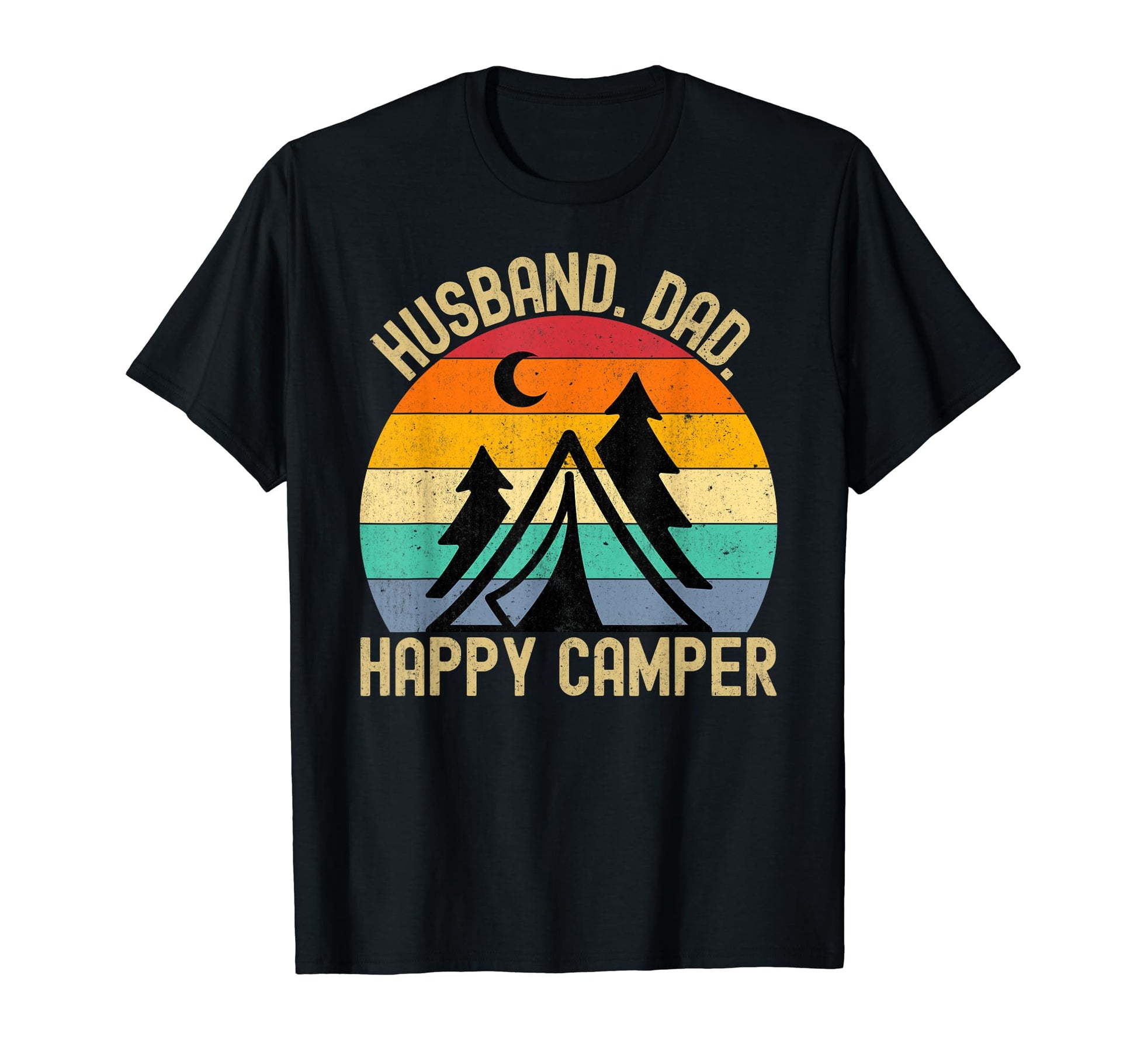 Husband Dad Happy Camper Funny T-Shirt - Minimalist Print for Adults - T-Shirt, Sweatshirt, Hoodie