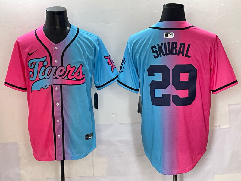 Men's Detroit Tigers Tarik Skubal #29 Pink/Blue Player Jersey baseball jersey product view 1