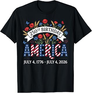 250th Birthday America Anniversary Floral 4th of July T-Shirt Unisex T-shirt, Sweatshirt, Hoodie, Long Sleeve Tee - T-Shirt, Sweatshirt, Hoodie