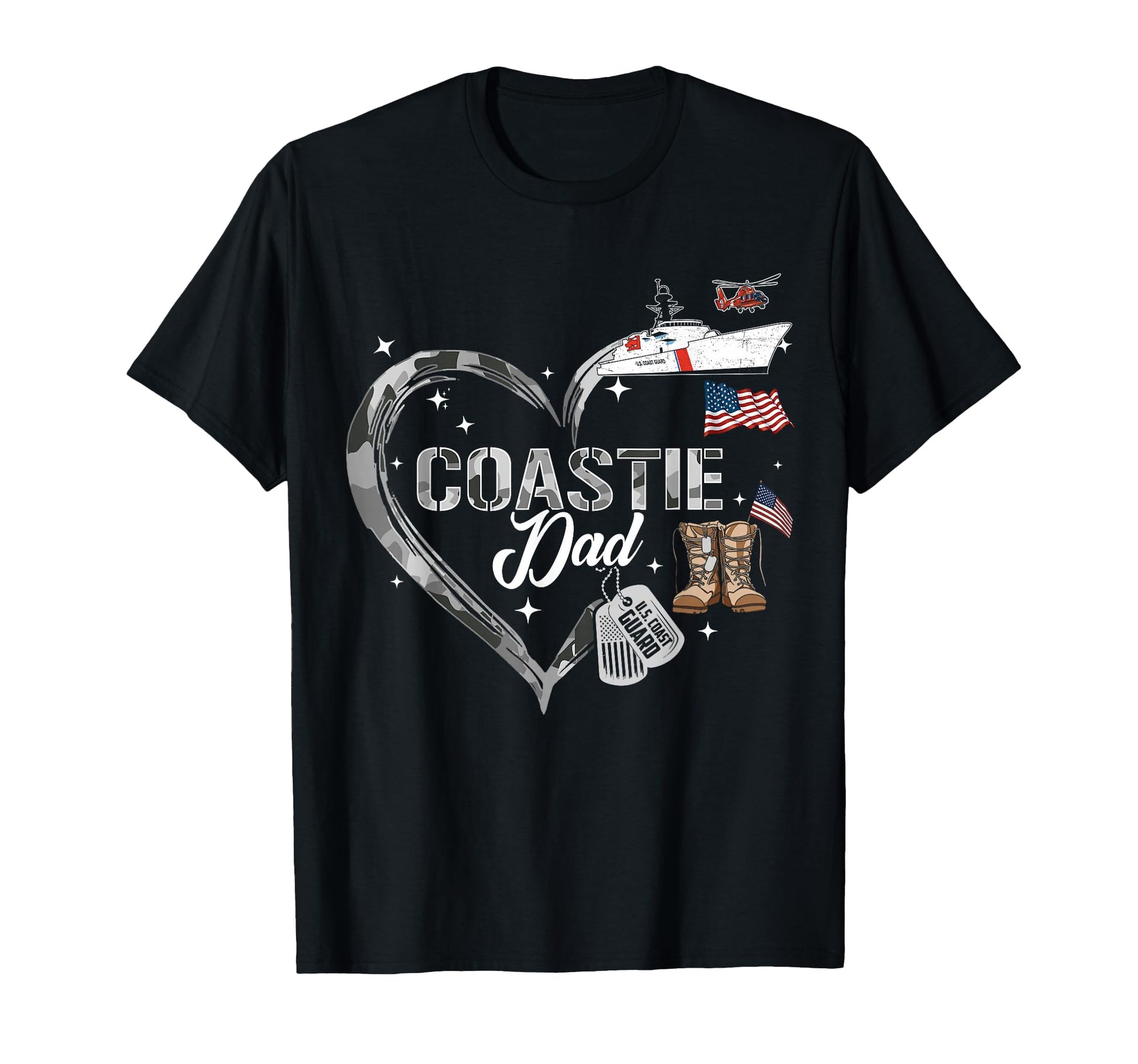 Proud Coastie Dad Camo Heart Coast T-Shirt - Custom Art Print for Adults - T-Shirt, Sweatshirt, Hoodie