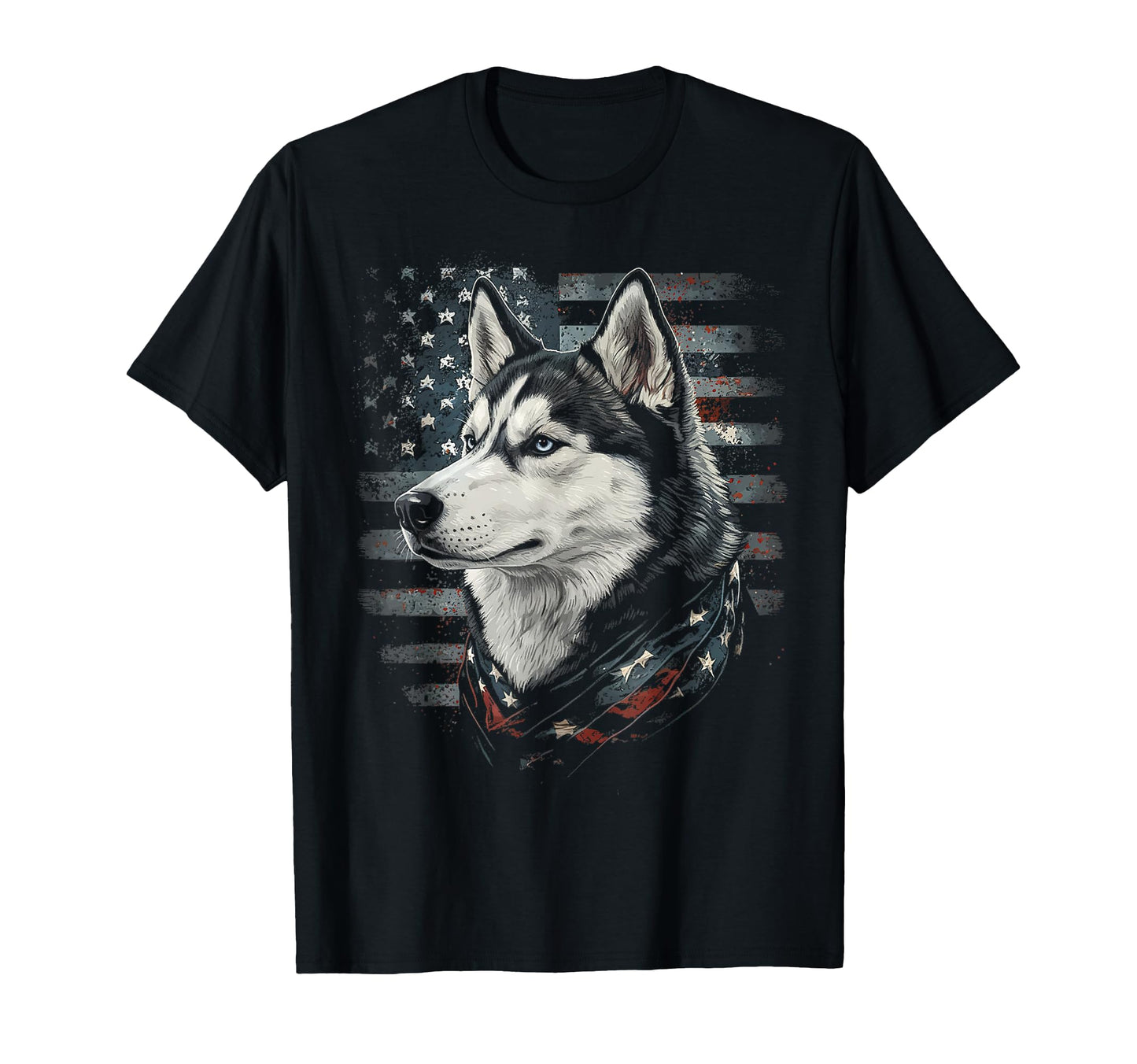 Siberian Husky Dog American Flag T-Shirt - Custom Art Print for Adults - T-Shirt, Sweatshirt, Hoodie