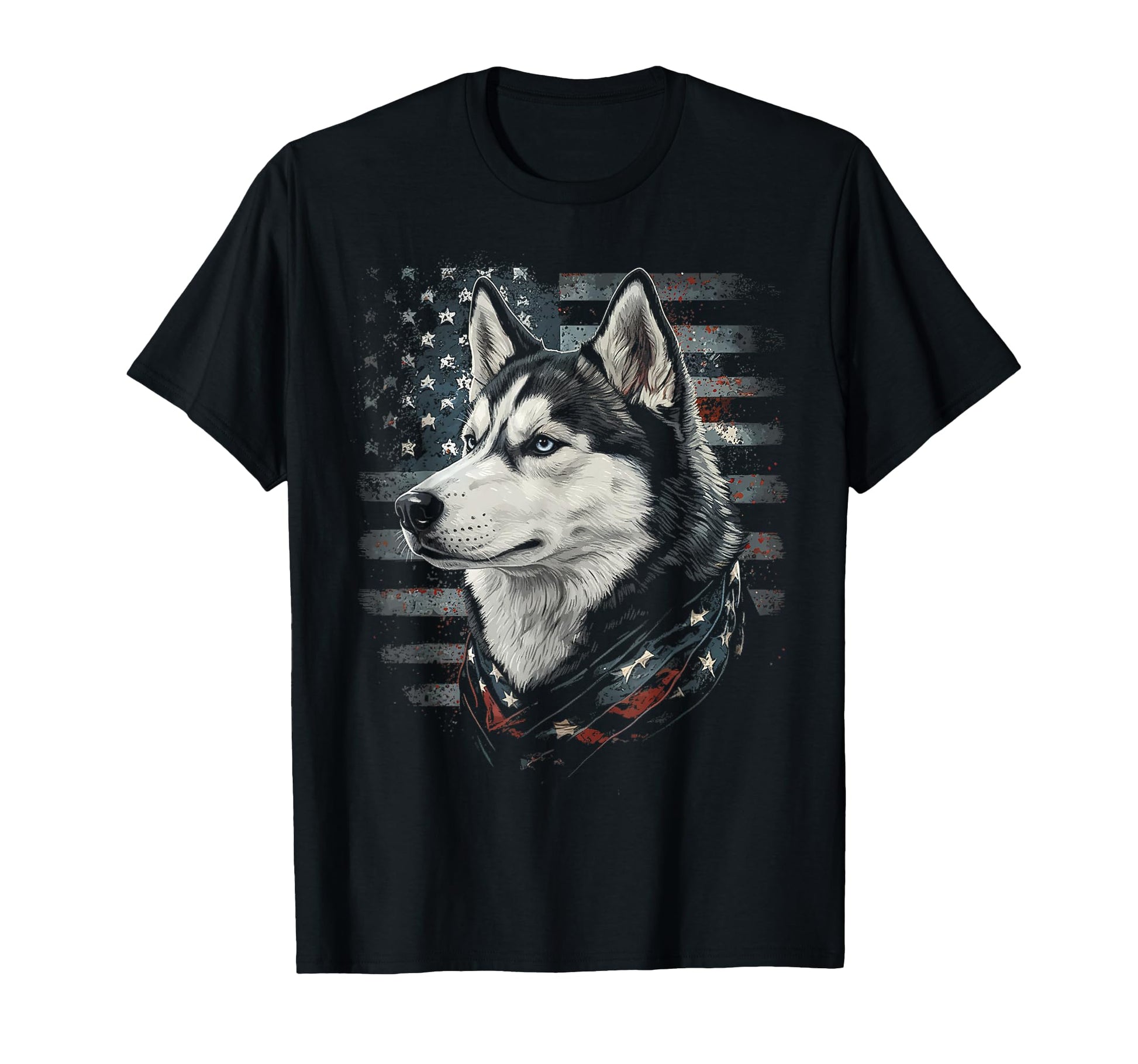 Siberian Husky Dog American Flag T-Shirt - Custom Art Print for Adults - T-Shirt, Sweatshirt, Hoodie