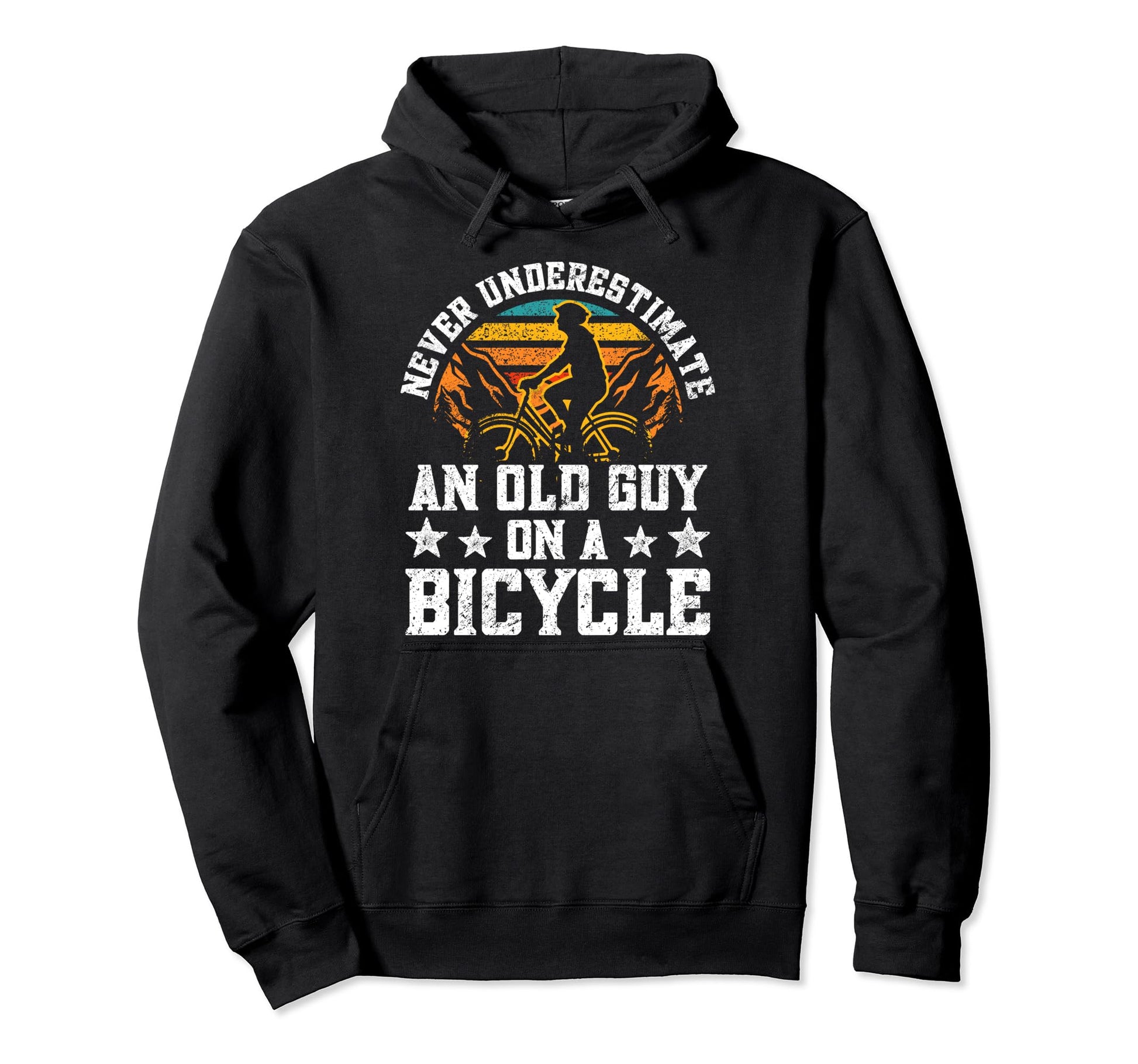 Never Underestimate Old Guy Bicycle Hoodie - Unique Graphic for Adults - T-Shirt, Sweatshirt, Hoodie