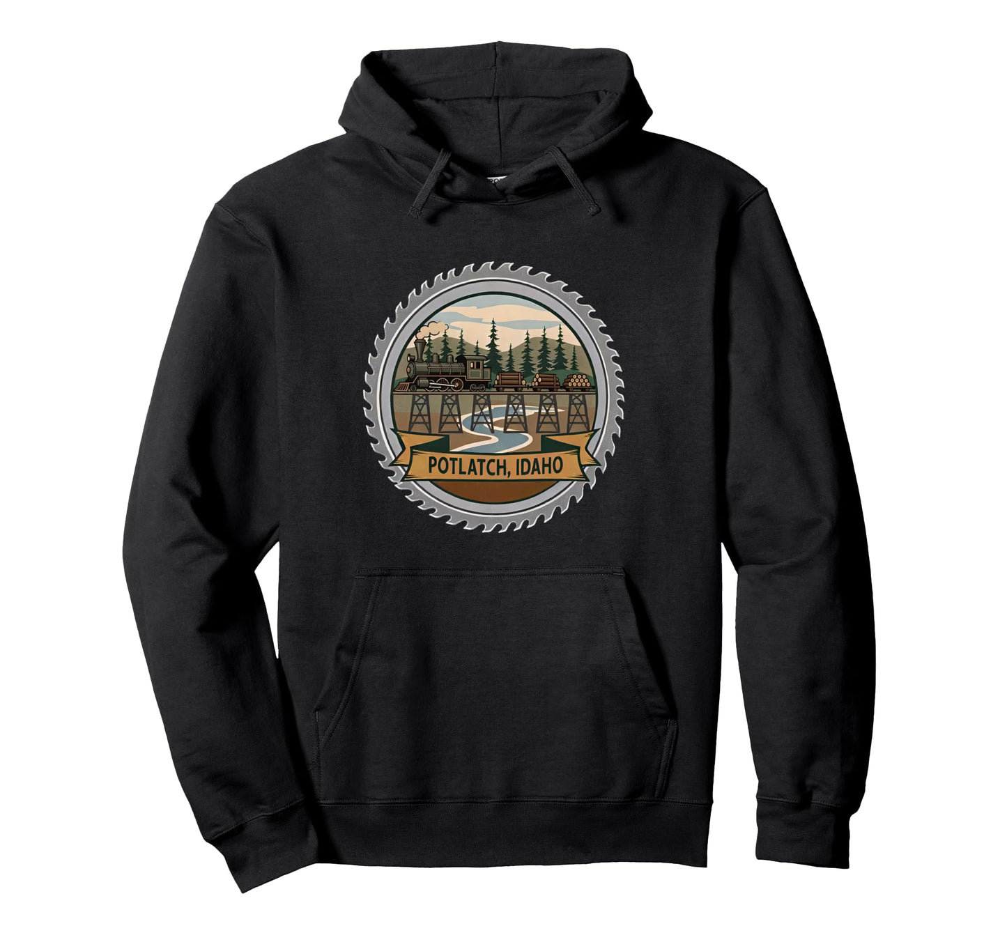 Potlatch Idaho Log Train Novelty Hoodie - Custom Art Print for Adults - T-Shirt, Sweatshirt, Hoodie