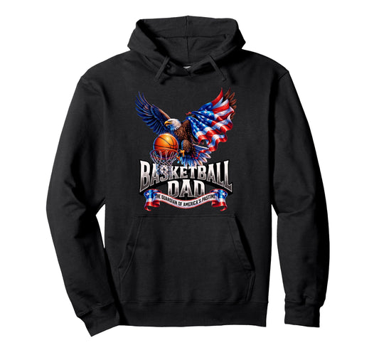 Basketball Dad American Flag Hoodie - Minimalist Print for Adults - T-Shirt, Sweatshirt, Hoodie