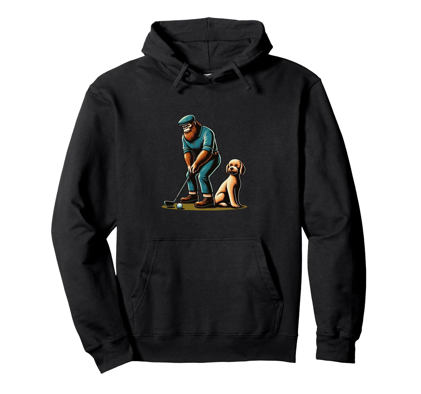 Goldendoodle Bigfoot Sasquatch Golf Hoodie - Custom Art Print Men Women - T-Shirt, Sweatshirt, Hoodie