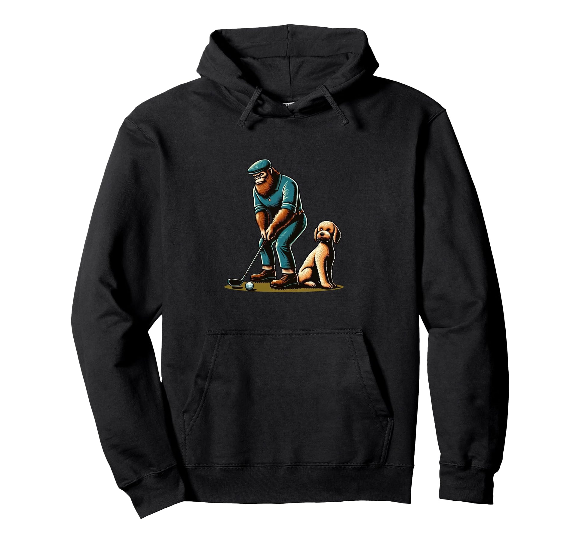 Goldendoodle Bigfoot Sasquatch Golf Hoodie - Custom Art Print Men Women - T-Shirt, Sweatshirt, Hoodie
