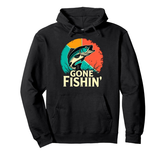Bass Fisherman Gone Fishin Bass Hoodie - Minimalist Print for Adults - T-Shirt, Sweatshirt, Hoodie