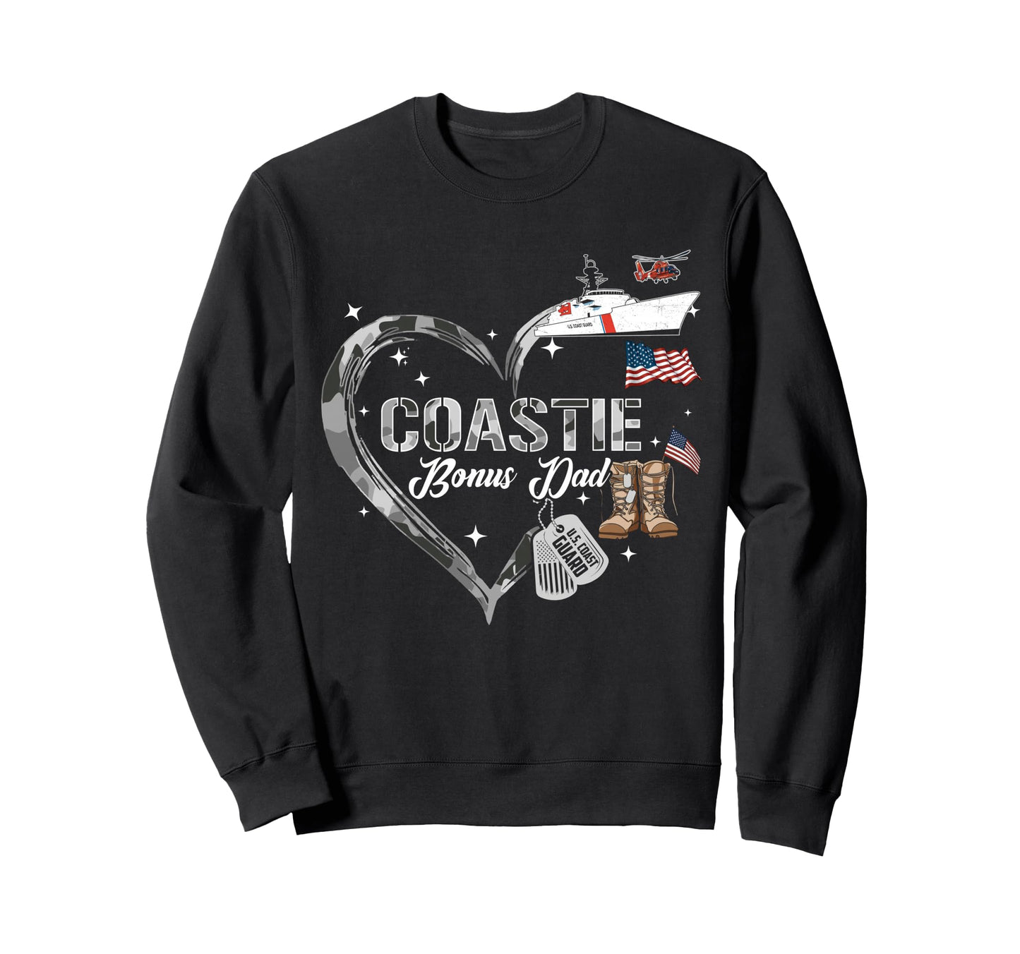Proud Coastie Bonus Dad Camo Heart Sweatshirt - Aesthetic Graphic Unisex - T-Shirt, Sweatshirt, Hoodie