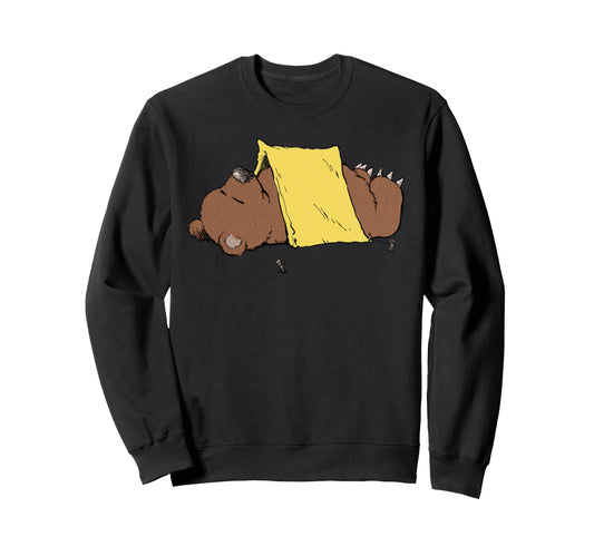 Cartoon Bear Camping Fishing Sweatshirt - Novelty Apparel for Adults - T-Shirt, Sweatshirt, Hoodie