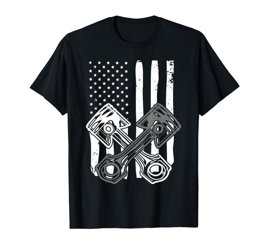 American Flag Piston Funny Muscle Car T-Shirt - Minimalist Print Men Women - T-Shirt, Sweatshirt, Hoodie