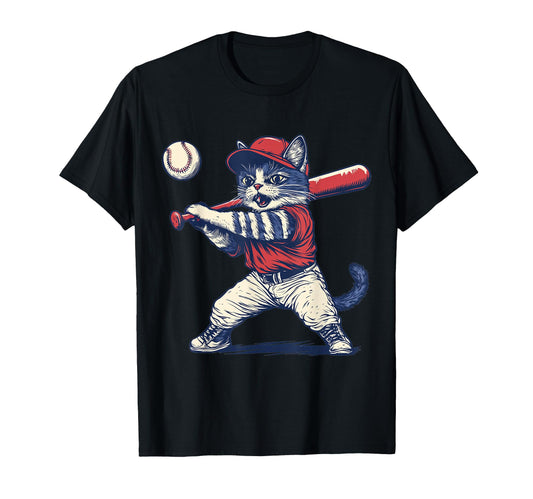 Cat Baseball Funny T-Shirt - Custom Art Print Men Women - T-Shirt, Sweatshirt, Hoodie
