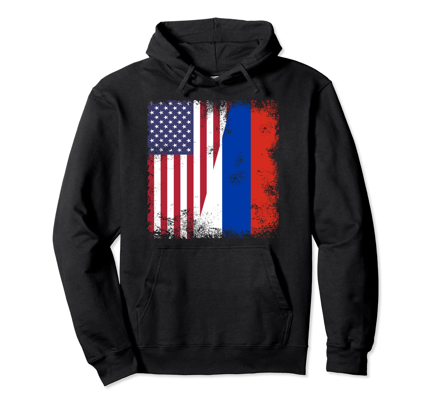 Half Russian Flag Russia Usa Gift Hoodie - Novelty Apparel Unisex - T-Shirt, Sweatshirt, Hoodie