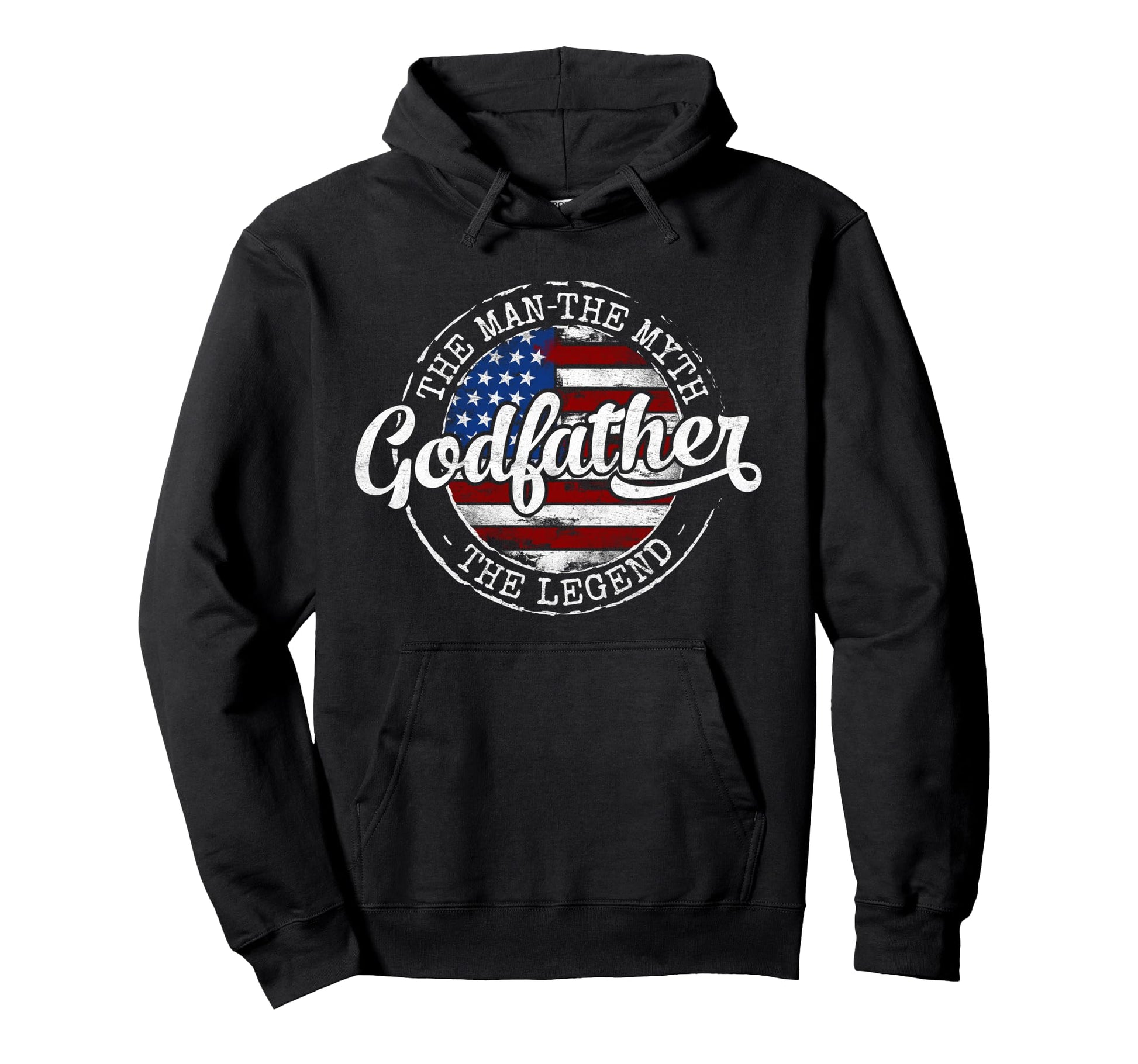 Godfather Myth Legend Usa Flag Fathers Day Hoodie - Unique Graphic Unisex - T-Shirt, Sweatshirt, Hoodie